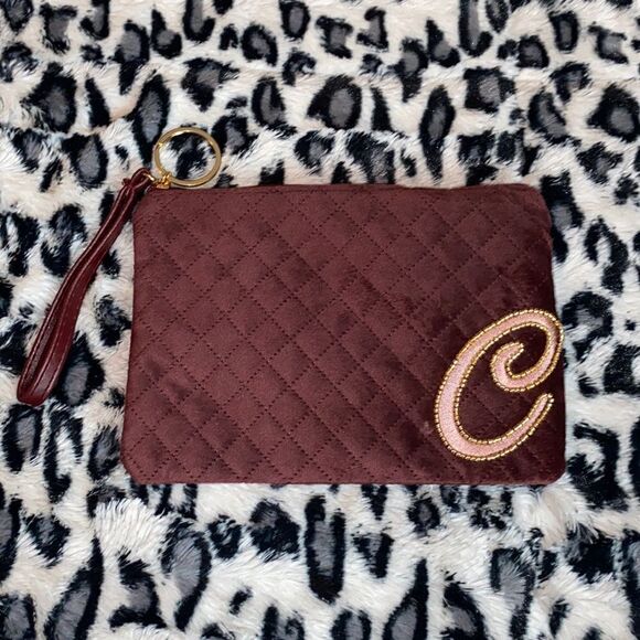 Burgundy Velvet letter C Wristlet - Picture 3 of 5